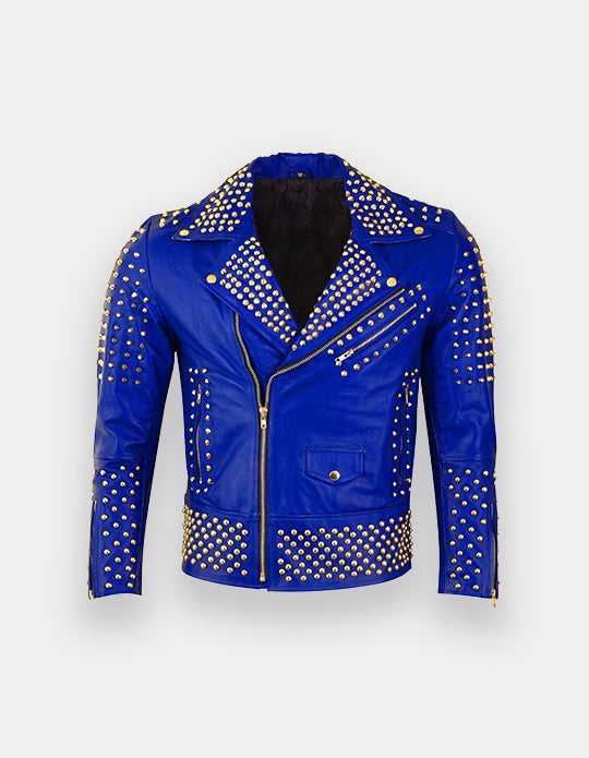 Men's Studded Blue Leather Jacket, Men Spikes and Studs jacket, Men fashion wear jacket, Punk Party